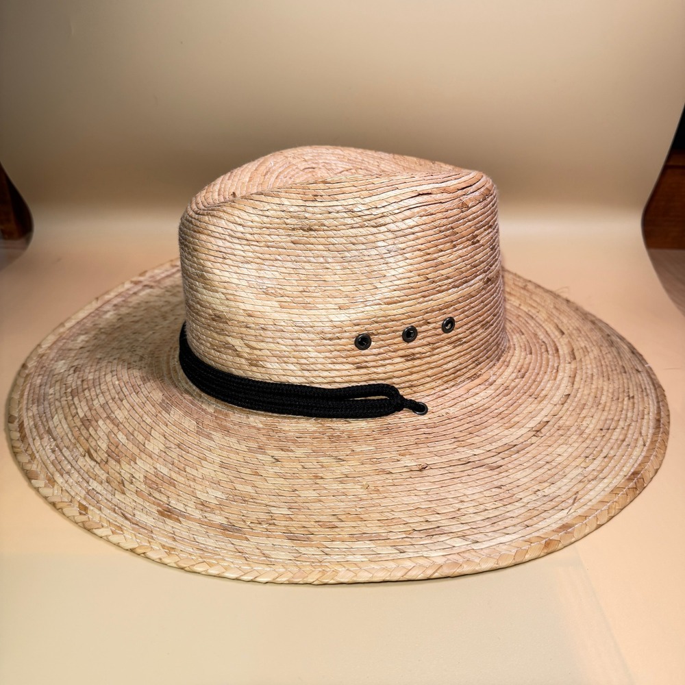 Peter Grimm Straw Lifeguard Hat Tan Wide Brim Sun Beach Mexico Adjustable Cord